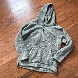 PINK by Victoria's Secret Army Green Hooded Pocket Fuzzy Soft Sherpa Size Medium